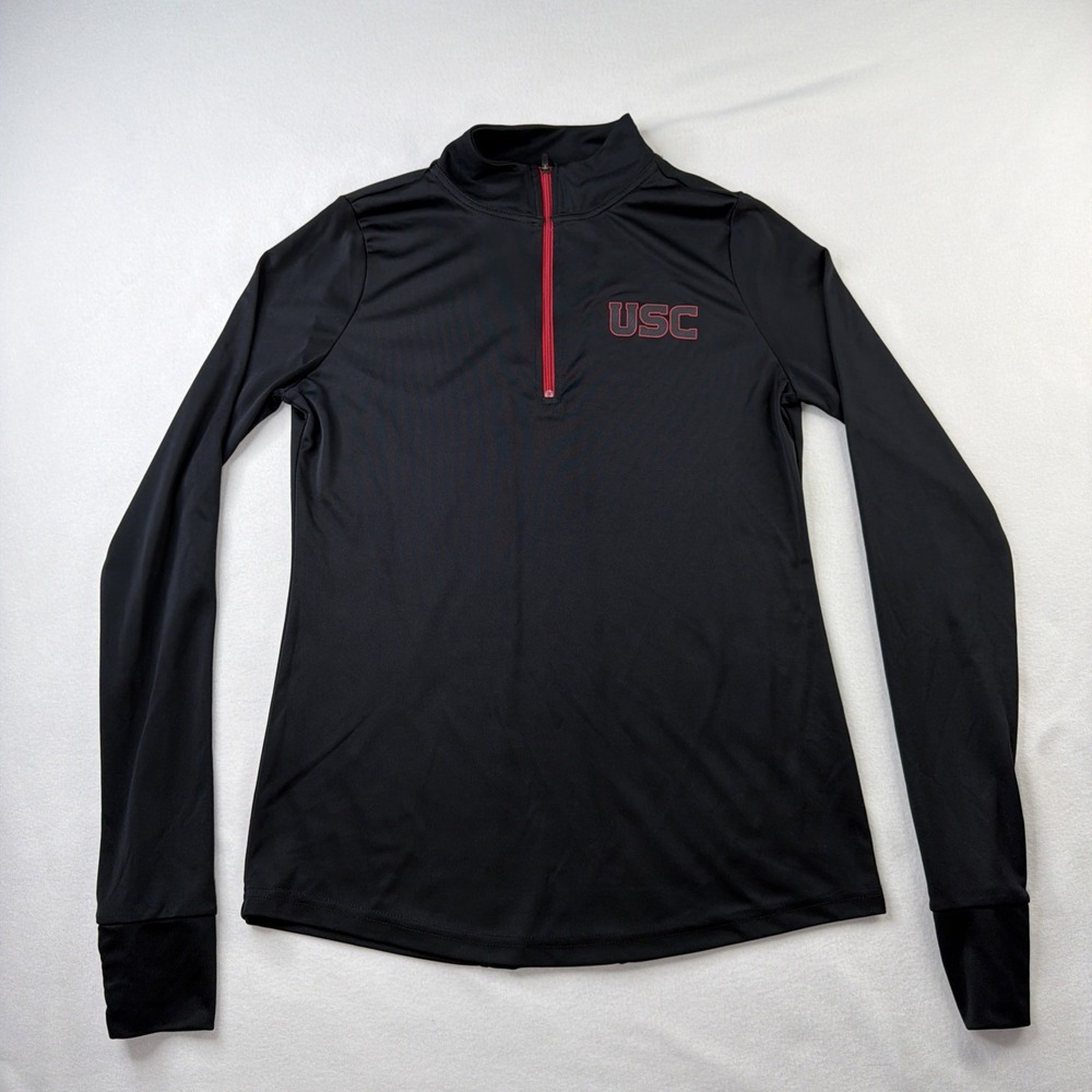 USC Trojans Women M 1/4 Zip Pullover Black Red Long Sleeve Athletic Shirt
